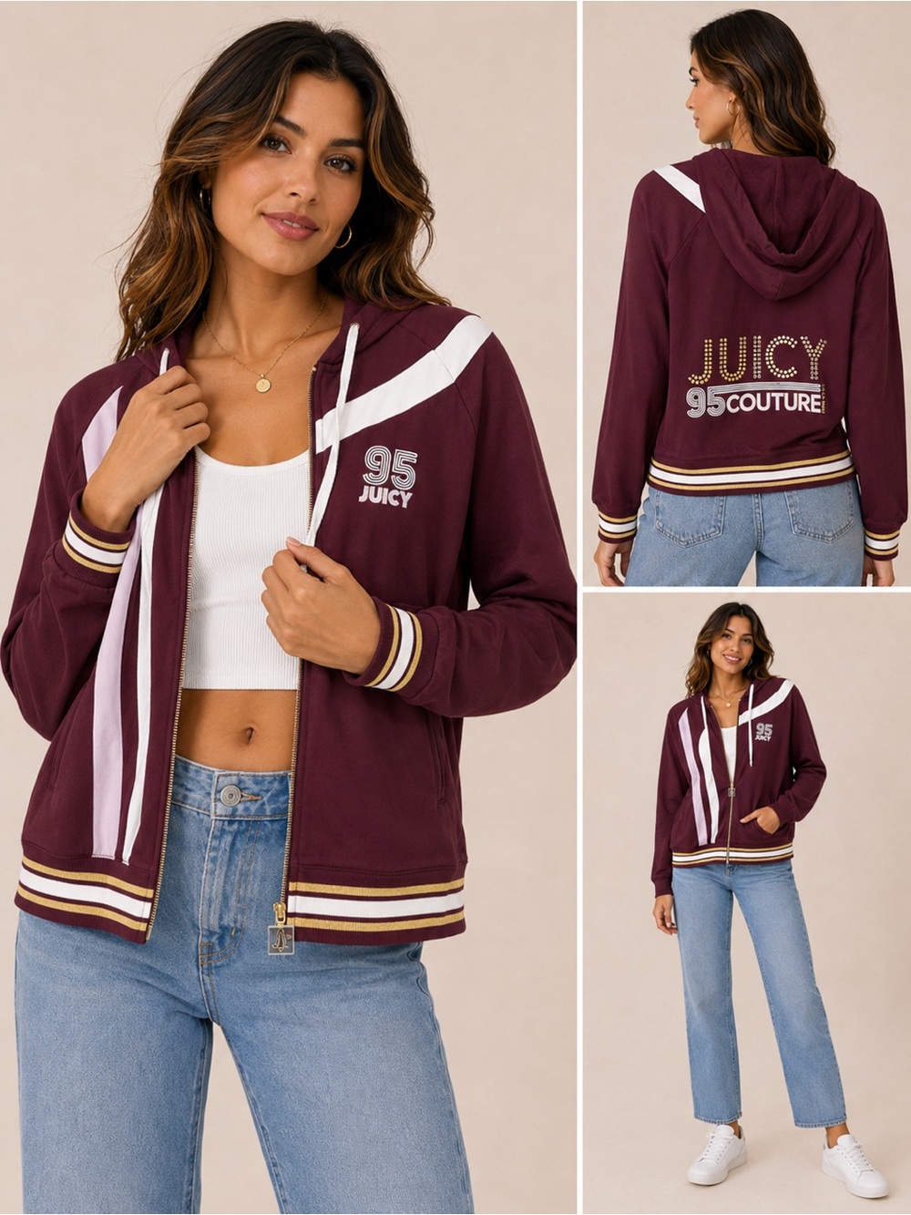 Juicy Couture Burgundy Zip Hoodie Jacket Y2K Logo NWT